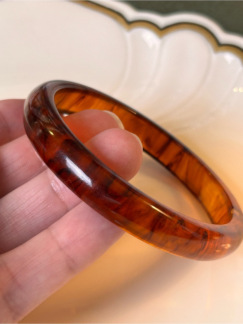 Vintage Tested Bakelite Root Beer Marbled Bangle Bracelet Collectible Retro Rare